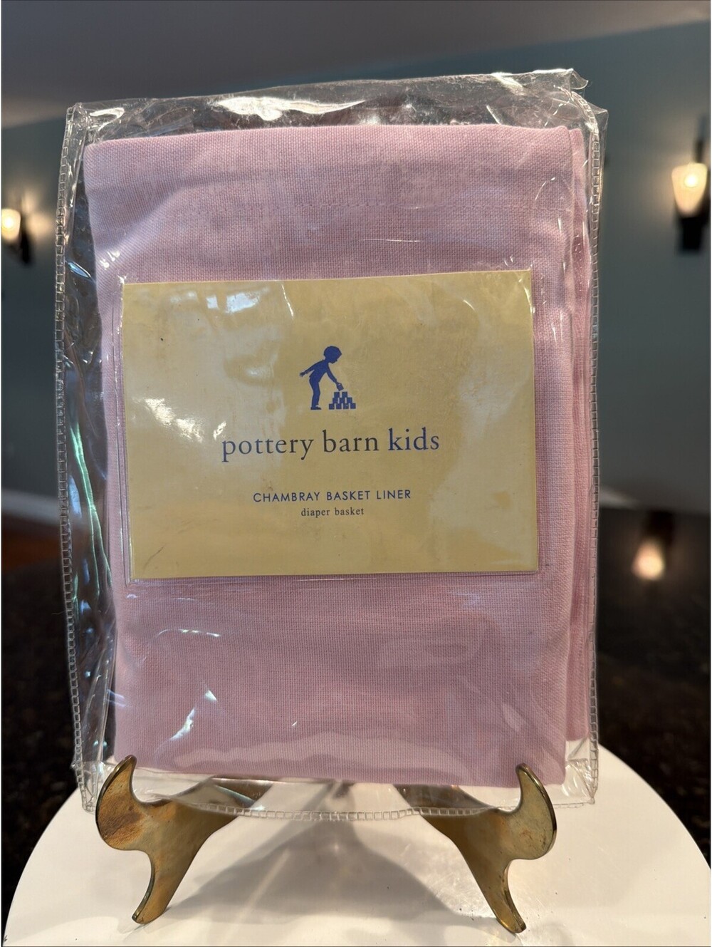 Vtg Rare Pottery Barn Kids Pink Chambray Diaper Basket Liner 12x12x6 New